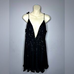 SHEIN Black Sequin Plunge Babydoll Dress